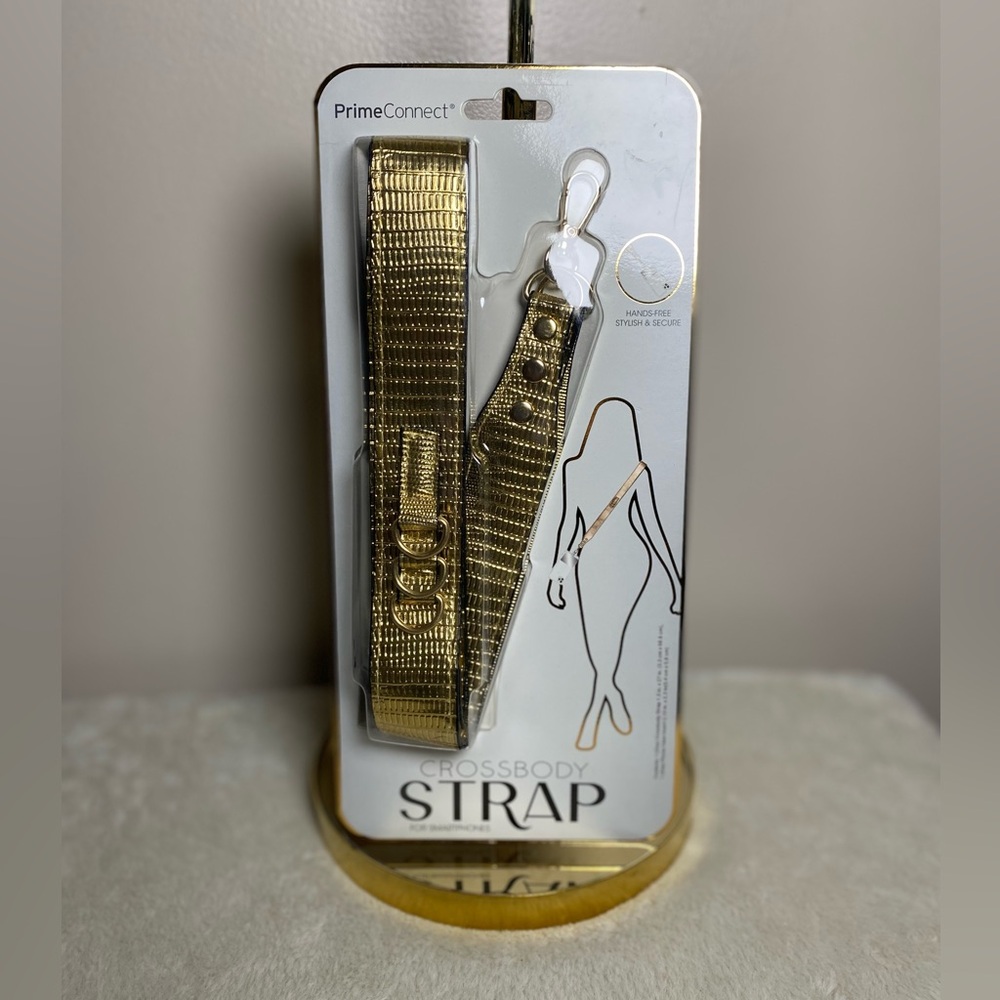 Prime Connect Gold Metallic Crossbody Phone Strap NEW